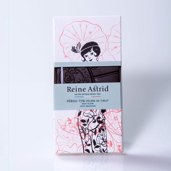 Reine Astrid Tablette Chocolat Noir 75% Pure Origine Pérou Bio Poivre du Timut 75g